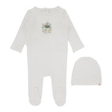 Lilette French Terry Footie & Beanie Set - Winter White/Doll House