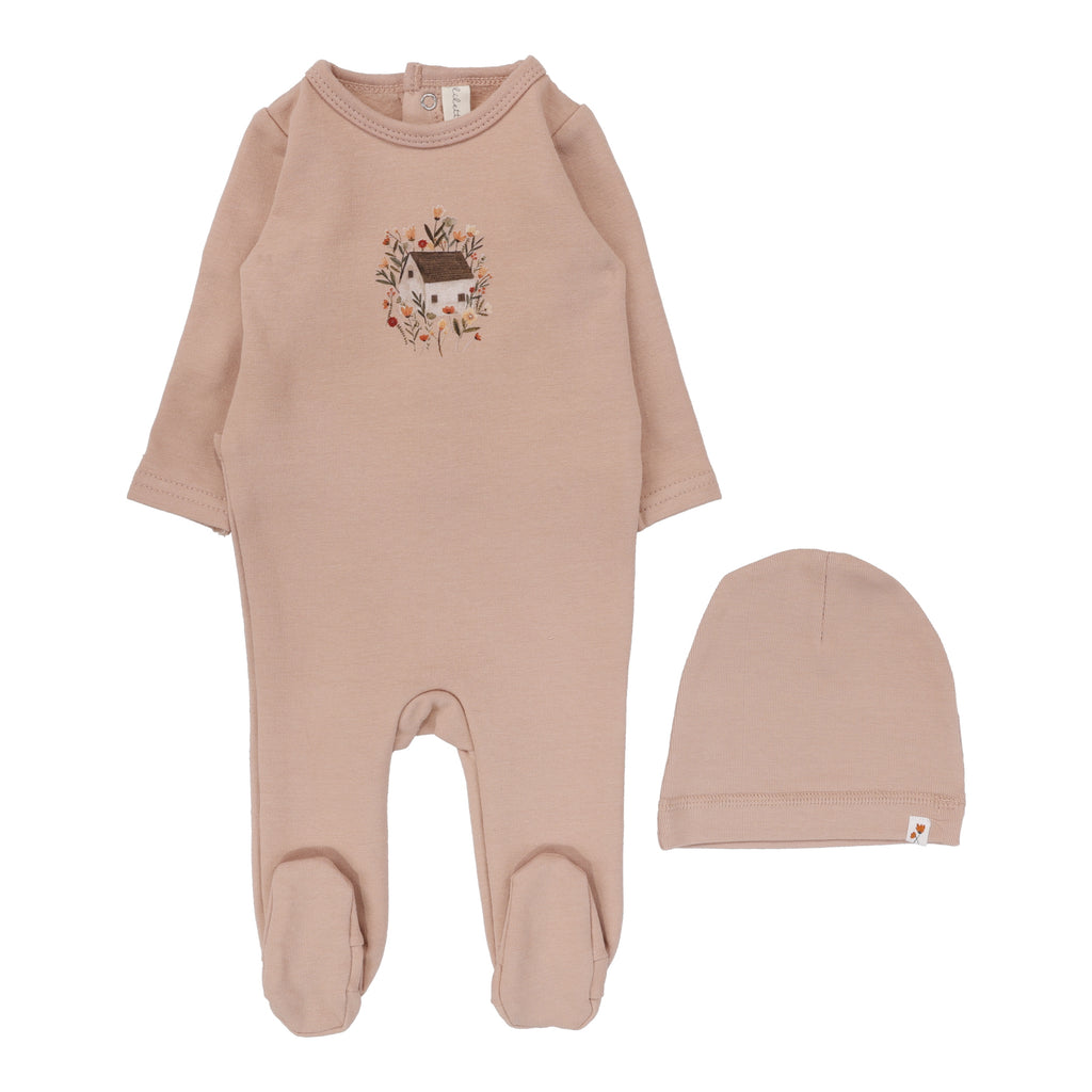 Lilette French Terry Doll House Footie & Beanie Set - Pink