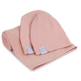 Ely's & Co Blush Jersey Swaddle Blanket with 2 Beanies