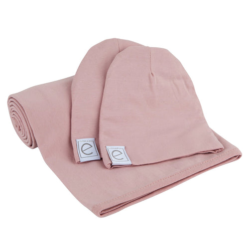 Ely's & Co Lavender Jersey Swaddle Blanket with 2 Beanies