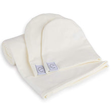 Load image into Gallery viewer, Ely&#39;s &amp; Co Ivory Jersey Swaddle Blanket with 2 Beanies