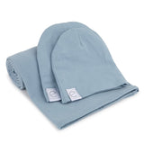 Ely's & Co Dusty Blue Jersey Swaddle Blanket with 2 Beanies