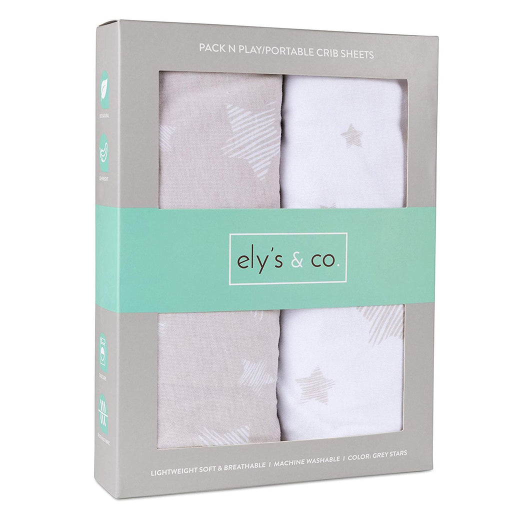 Ely's & Co. Pack N Play/ Portable Crib Sheet Grey Stars