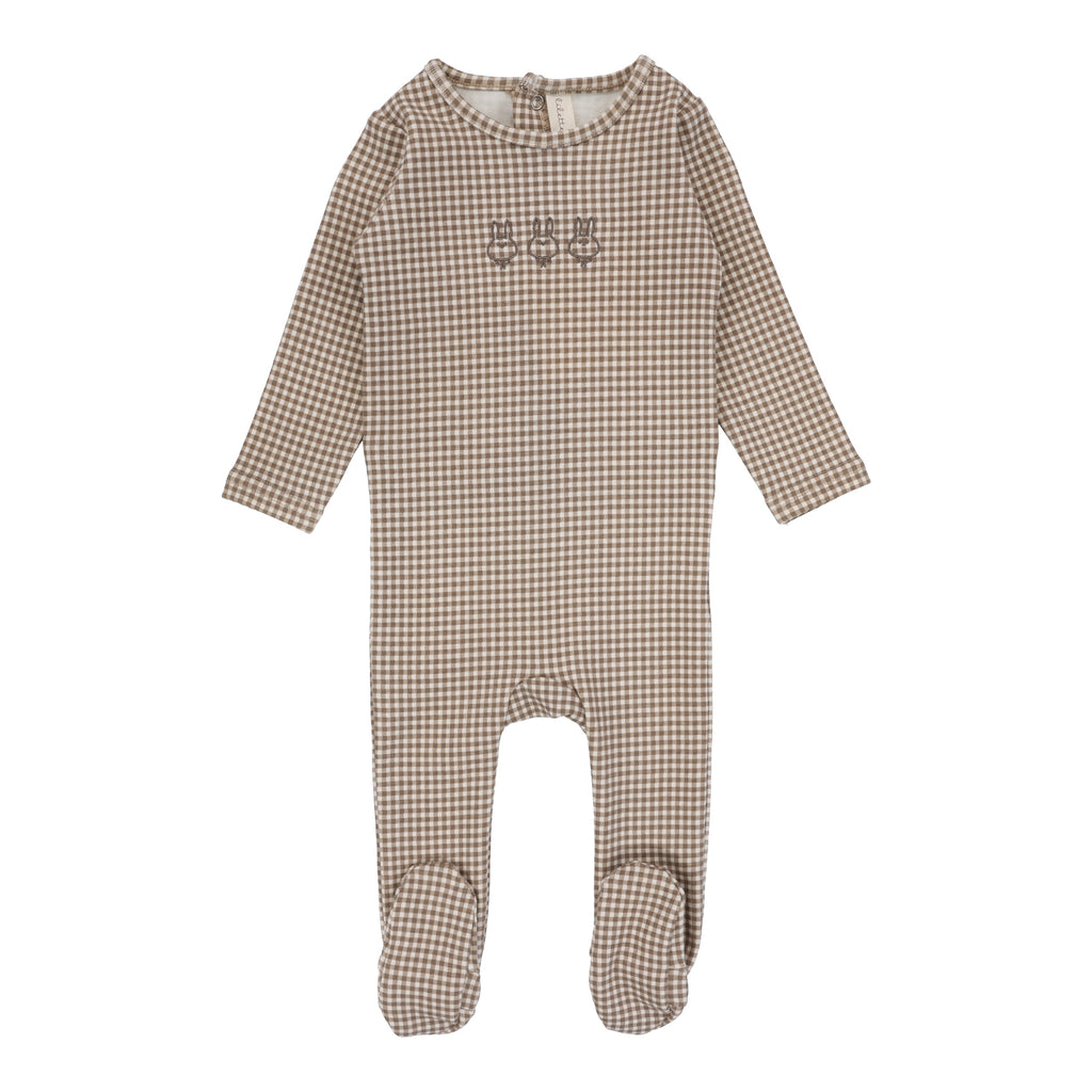 Lilette Gingham Bunny Footie - Oatmeal