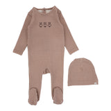 Lilette Gingham Bunny Footie & Beanie Set - Plum