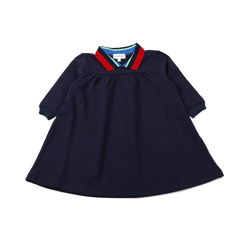 Bopop Striped Collar LS Dress - Navy (Runs Big)