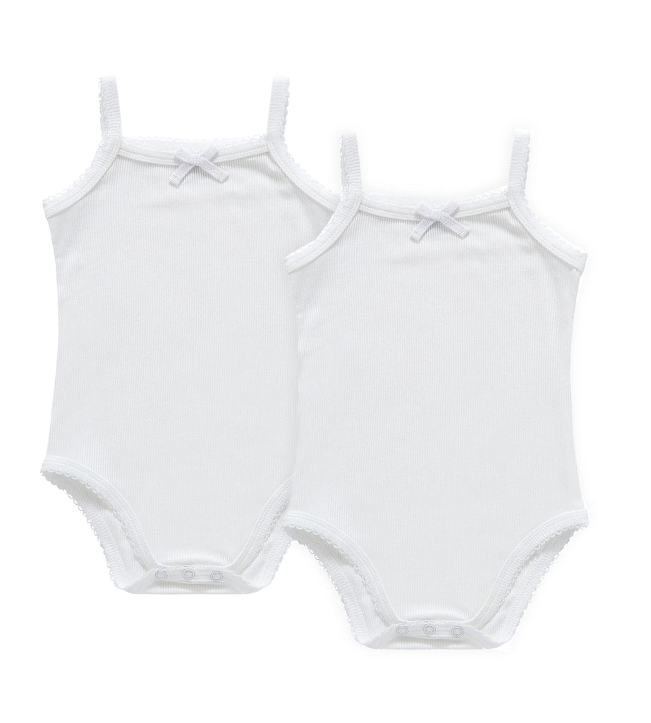 Petit Clair Baby 2pc White Ribbed Strap Bodysuit with Bow
