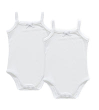 Load image into Gallery viewer, Petit Clair Baby 2pc White Ribbed Strap Bodysuit with Bow