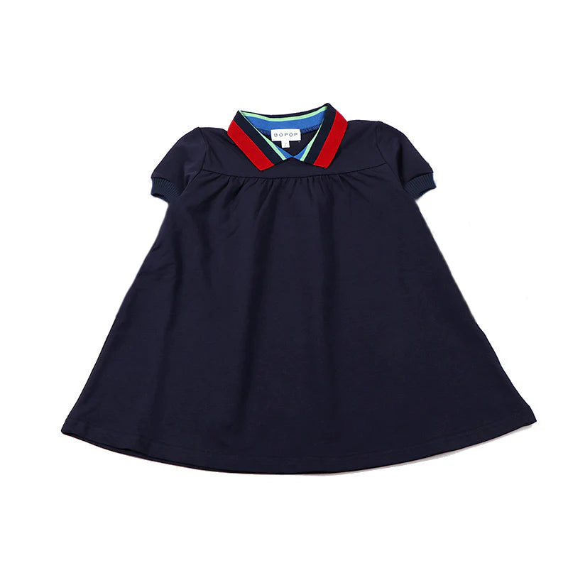 Bopop Striped Collar SS Dress - Navy (Runs Big)