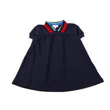 Load image into Gallery viewer, Bopop Striped Collar SS Dress - Navy (Runs Big)