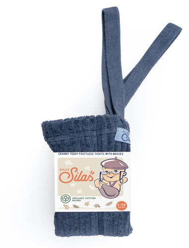 Silly Silas Granny Teddy Footless Cotton Tights - Steel Blue - Final Sale