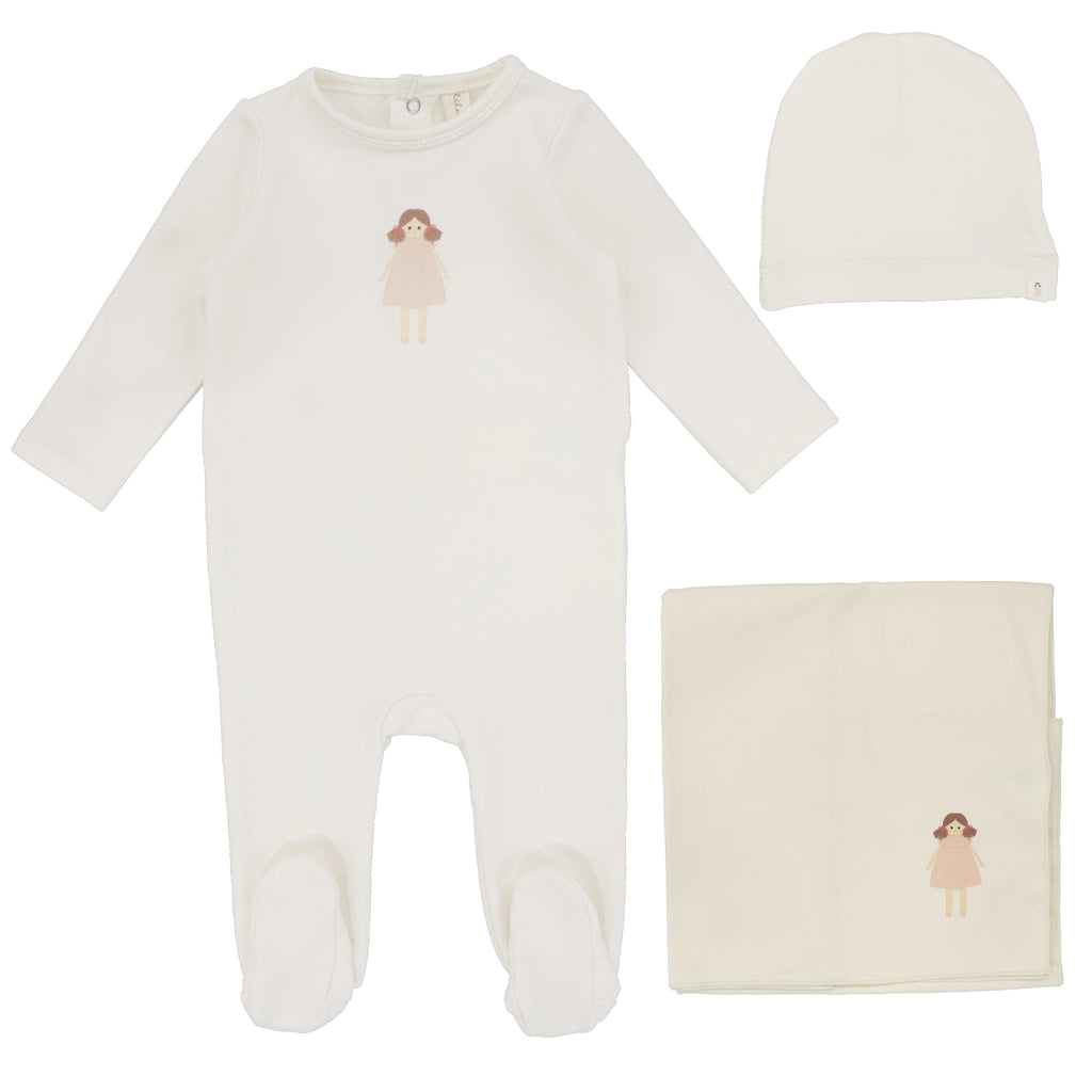 Lilette Handdrawn 3PC Layette Set - Milk/Doll