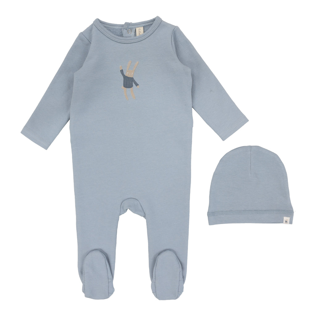 Lilette Handdrawn Footie & Beanie Set - Blue