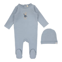 Load image into Gallery viewer, Lilette Handdrawn Footie &amp; Beanie Set - Blue