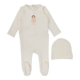 Lilette Handdrawn Footie & Beanie Set - Milk / Doll