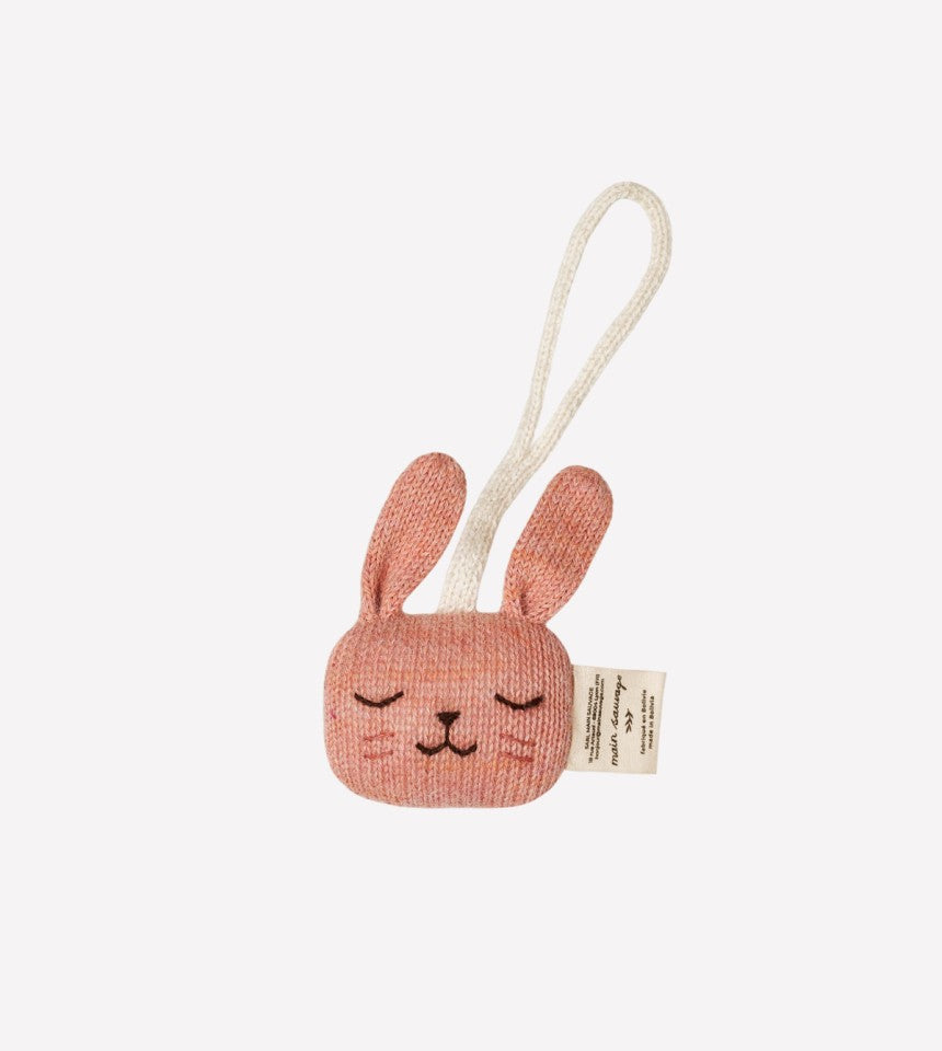 Main Sauvage Bunny Hanging Rattle/Paci Holder - Rose