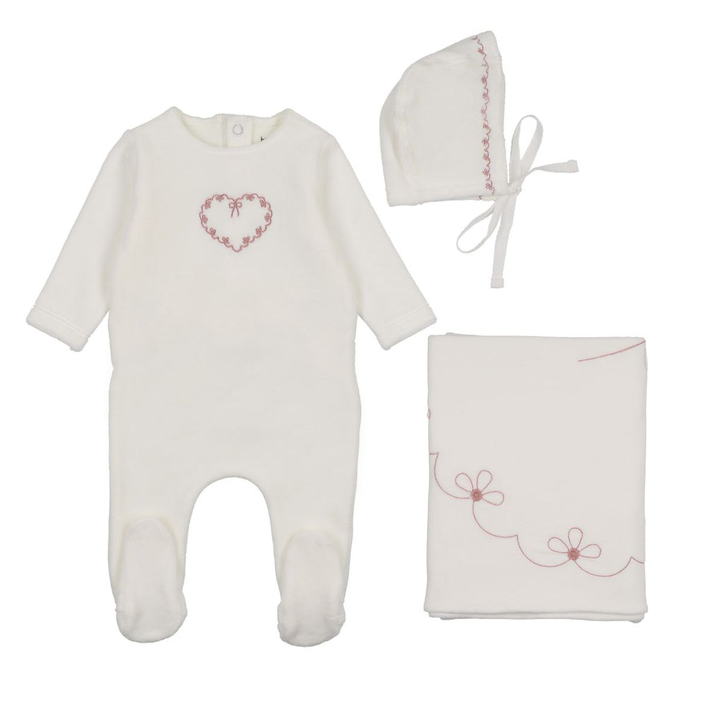 Bee & Dee Lovely Loops Velour Layette Set - Chalk White Girls