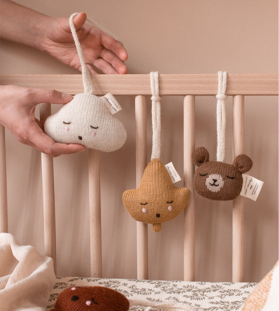 Main Sauvage Bunny Hanging Rattle/Paci Holder - Ecru