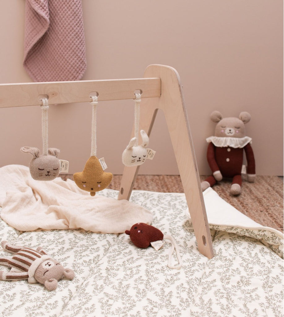 Main Sauvage Bunny Hanging Rattle/Paci Holder - Rose