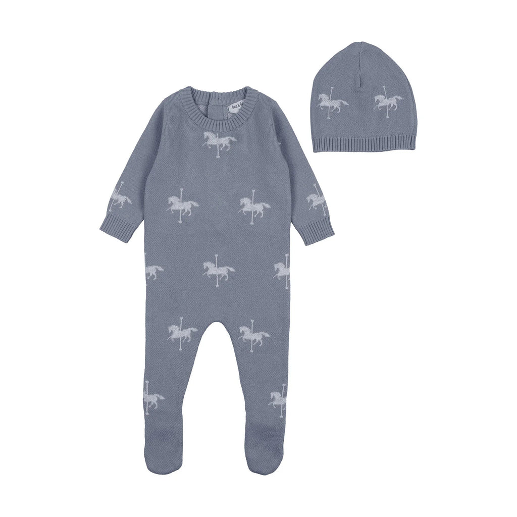 Bee & Dee Knit Carousel Footie with Beanie - Stone Grey