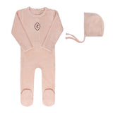 Ely's & Co Embroidered Floral Dot Collection Footie And Bonnet - Pink