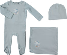 Load image into Gallery viewer, Bonjoy Whimsical Layette Set - Blue (RUNS SMALL)