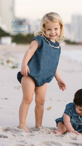 Lil Legs - Girls Fringe Romper - Dark Wash