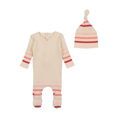 Bee & Dee Stripe Footie with Beanie-Girl Birch