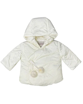 Mantel Side Opening pom pom tie Winter Jacket - Off White