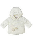 Mantel Side Opening pom pom tie Winter Jacket - Off White