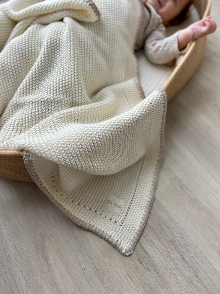 Little Threads Oat Cream Knitted Cotton Blanket