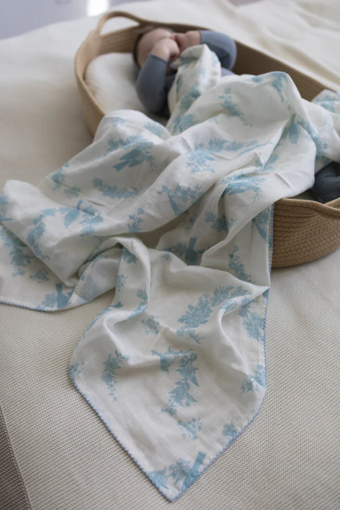 Little Threads Little Blue Bird Muslin Blanket