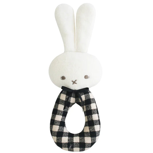 Alimrose Bunny Grab Rattle Black Check