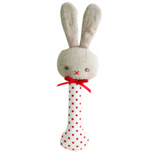 Load image into Gallery viewer, Alimrose Bunny Stick Rattle Red Spot