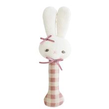 Load image into Gallery viewer, Alimrose Bunny Stick Rattle Rose Check