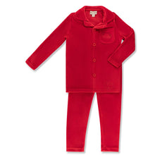 Load image into Gallery viewer, Little Label Velour Pocket Embroidered Grandpa Pajama - Girls - Red
