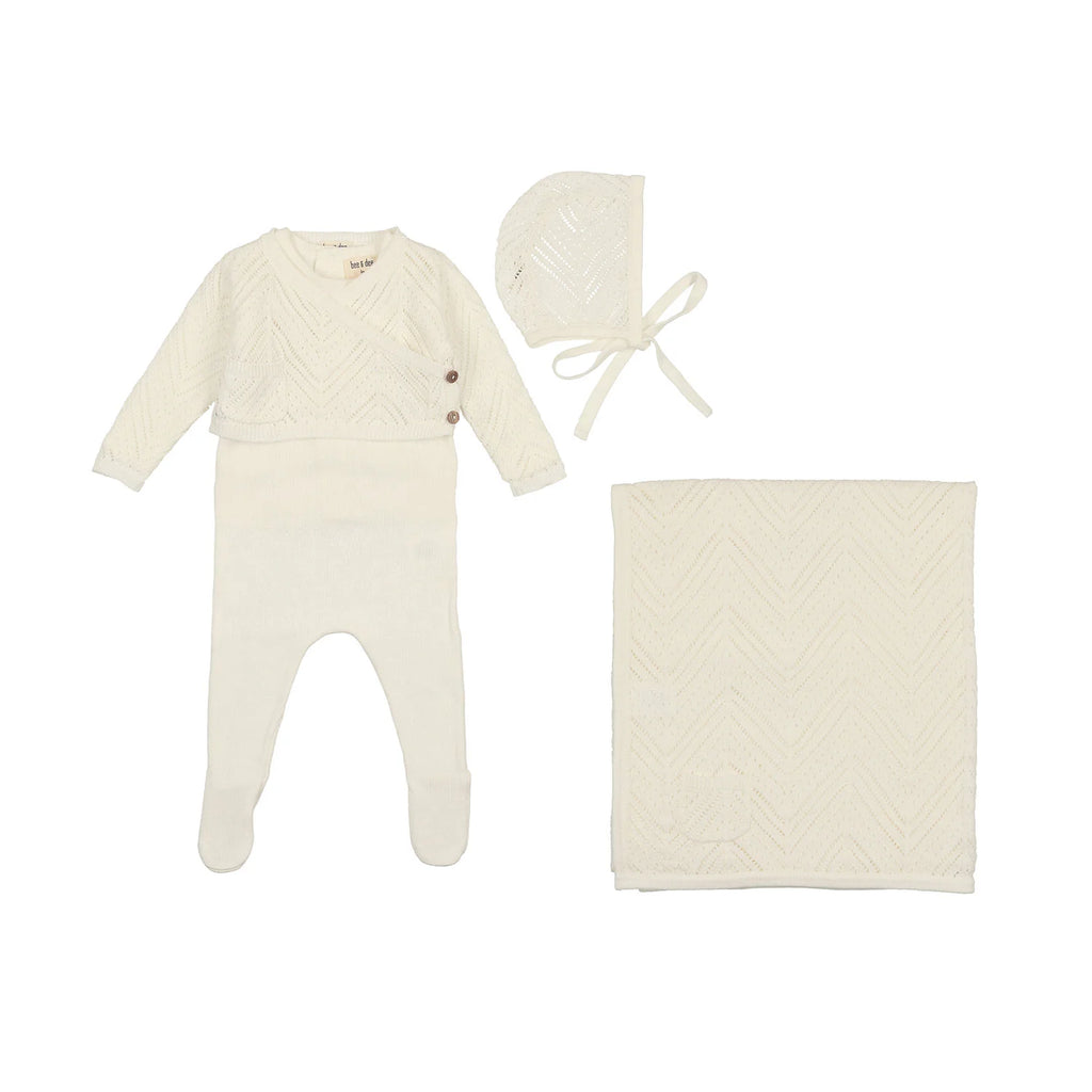 Bee & Dee Crochet Sweater Knit Layette Set - Ivory