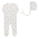 Ely's & Co Velour Leaf Pattern Collection Footie And Bonnet - Ivory Boys