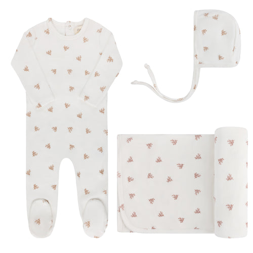 Ely's & Co Velour Leaf Pattern Collection Take Me Home Set - Ivory Boys