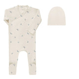 Aurora Jersey Cotton Dragonfly Footie And Beanie - Ivory/Blue