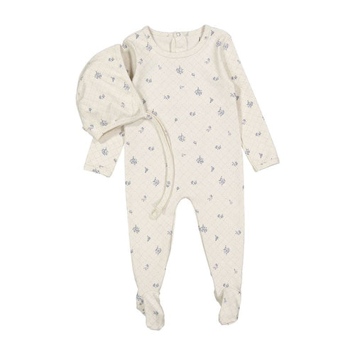Ladida Slate Grid Print Footie & Bonnet