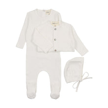 Load image into Gallery viewer, Mema Pointelle Footie Slub Cardigan &amp; Beanie - Winter White