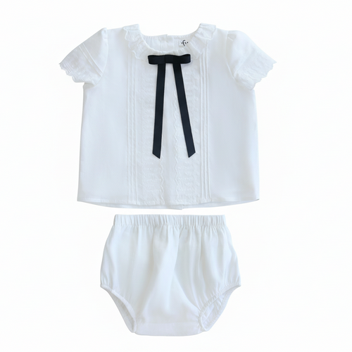Little Parni Evening Bow Toddler Set - White
