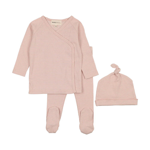 Mema Striped 2PC Wrap & Beanie - Winter White/Rose