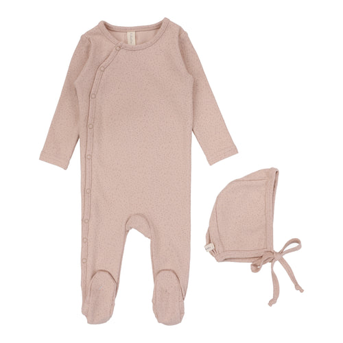 Lilette Speckled Footie & Beanie Set - Light Pink