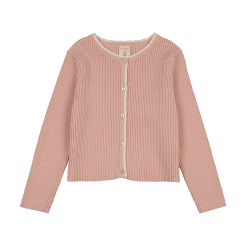 Lil Legs Scallop Rib Cardigan - Bud Pink