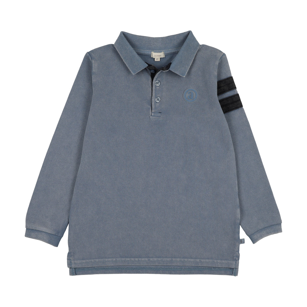 Lil Legs Stripe Detail Polo - Smokey Blue (Long Sleeve)
