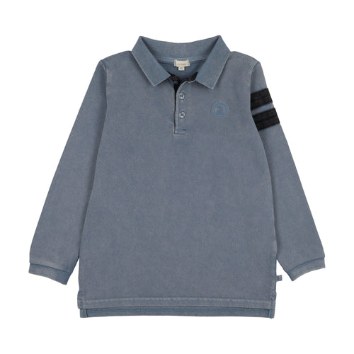 Lil Legs Stripe Detail Polo - Smokey Blue (Long Sleeve)