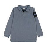 Lil Legs Stripe Detail Polo - Smokey Blue (Long Sleeve)
