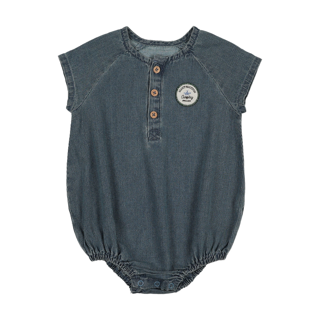 Lil Legs Dainty Denim Boys Romper - Blue Stripe